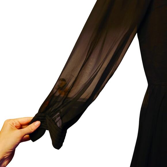 1950's - 1960's Jeanne D'arc black fit and flare pleated dress size 13 - Picture 5 of 7